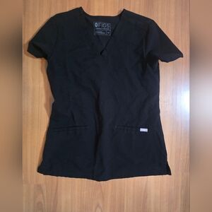 Figs V-Neck Black Scrub Top Xs